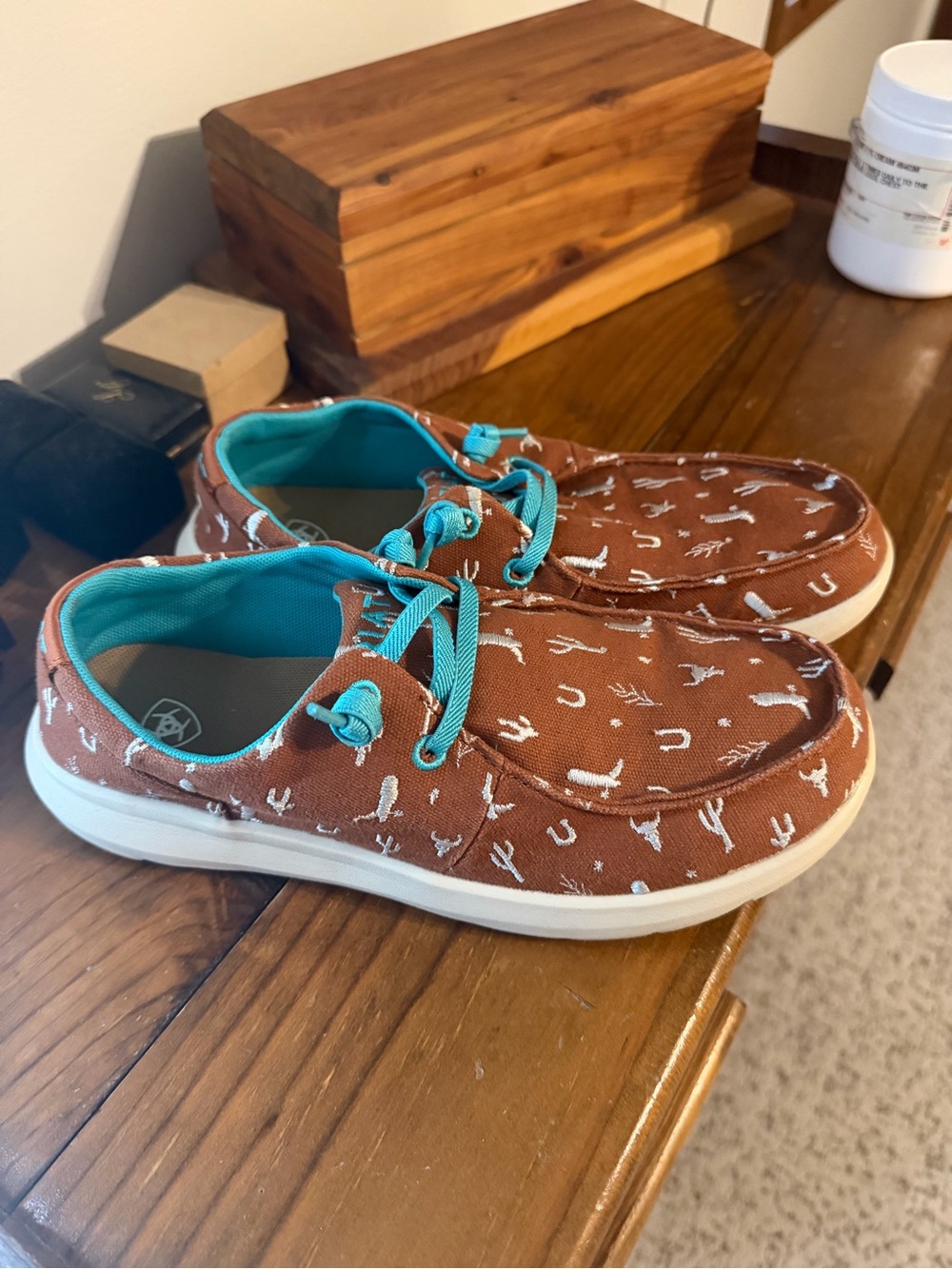 Ariat Brown Canvas Sneakers with Teal Accents